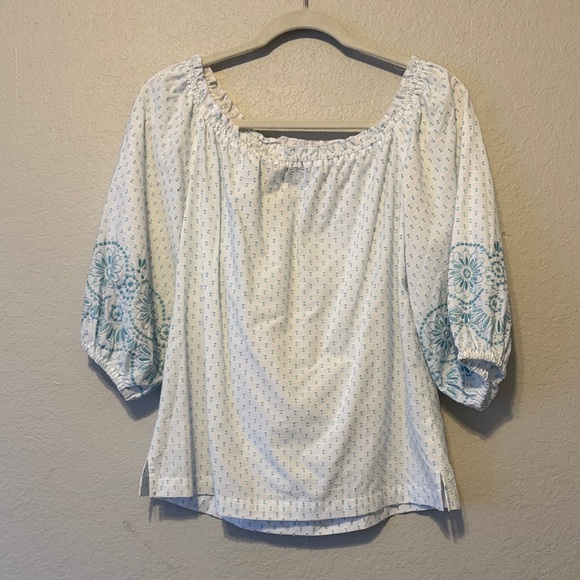 Tyler Boe Women's White and Blue Embroidered Top - Picture 7 of 8